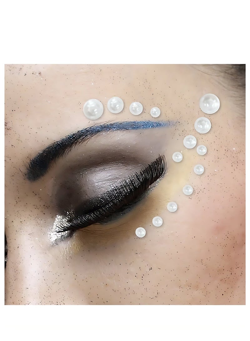 3 ورق ملصقات اللؤلؤة اللاصقة الذاتية (1269PCS) ، 3D اللؤلؤة البيضاء الراينستينز للشعر ، ديكور الوجه والأظافر ، الأحجار الكريمة متعددة الحجم للمكياج والحرف DIY - Image 4